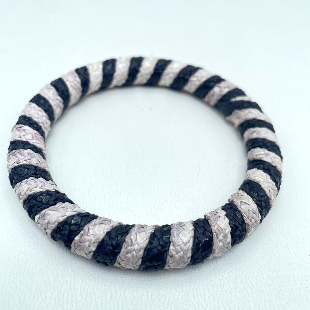 Bohemian Black White Eco-Chic Thin Woven Braided Rope-Style Bangle Bracelet - Picture 5 of 14